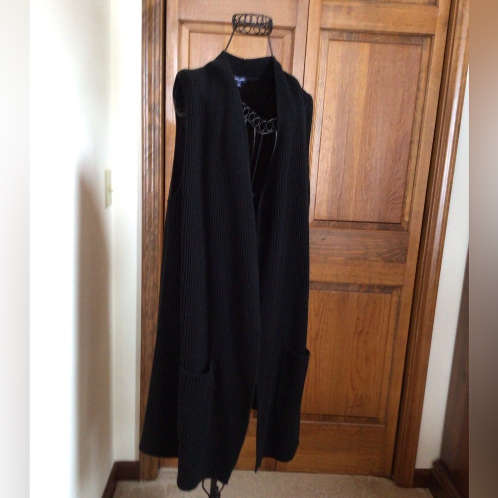 Splendid Cotton blend sleeveless cardigan, Black, Small - Picture 4 of 11